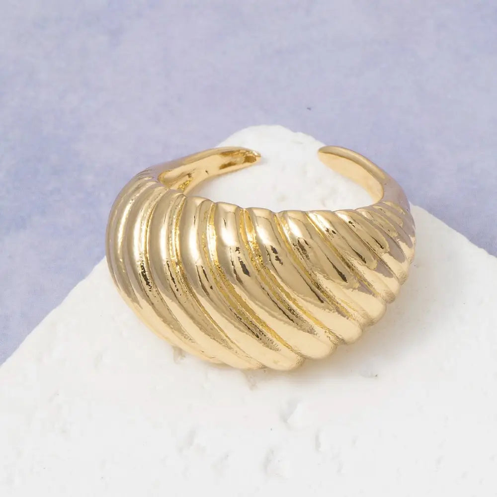 Chunky Ridged Croissant Open Cuff Ring