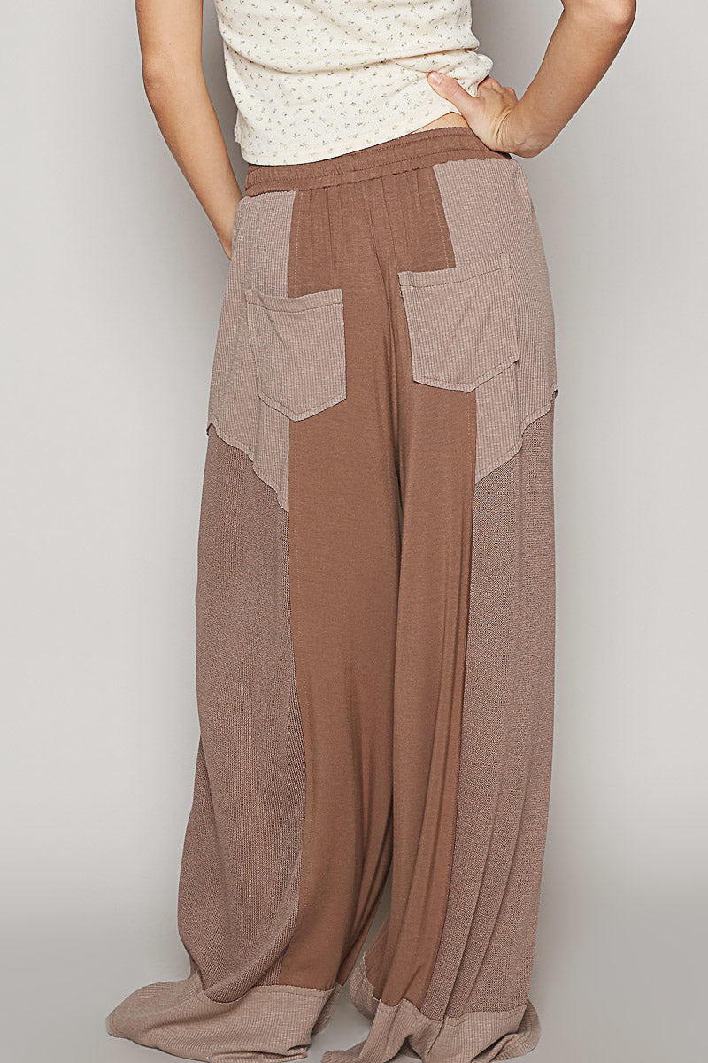 Wide Fit Jersey and Rib Mix Raw Edge Pants
