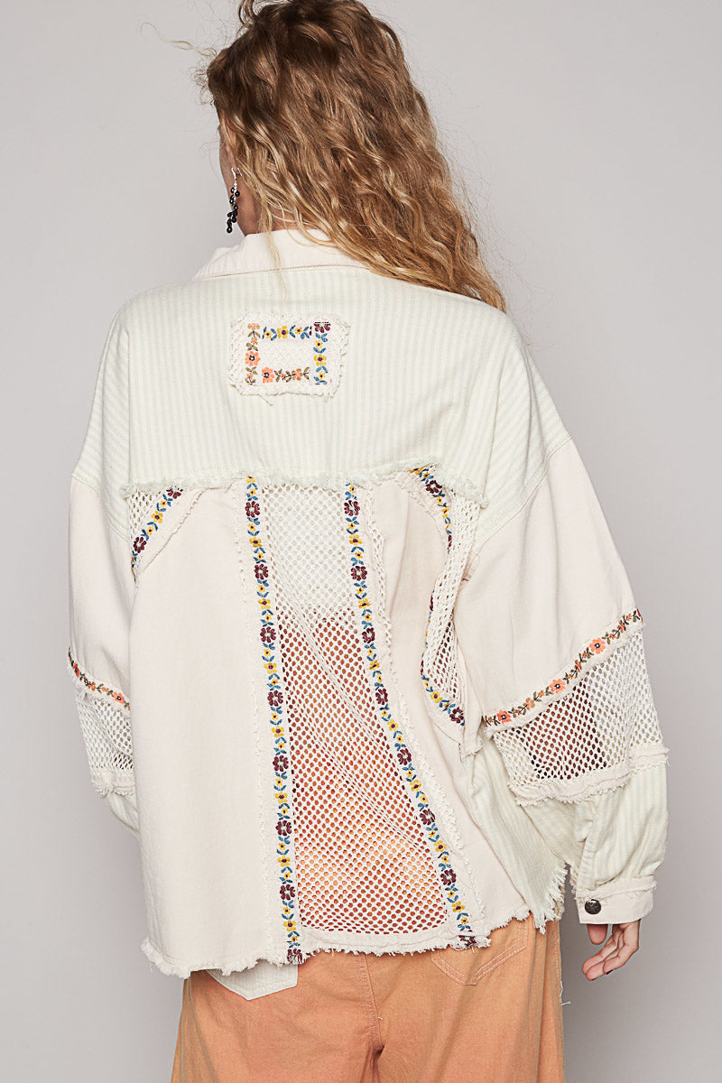 Balloon Sleeve Oversized Fit Striped Jacket