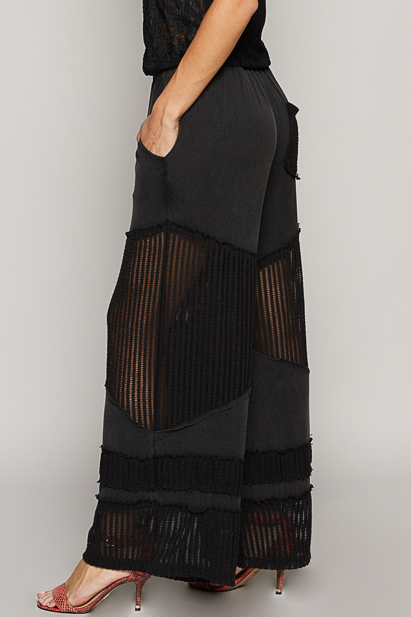 Wide Stretchable Pants w/ Lace Detail