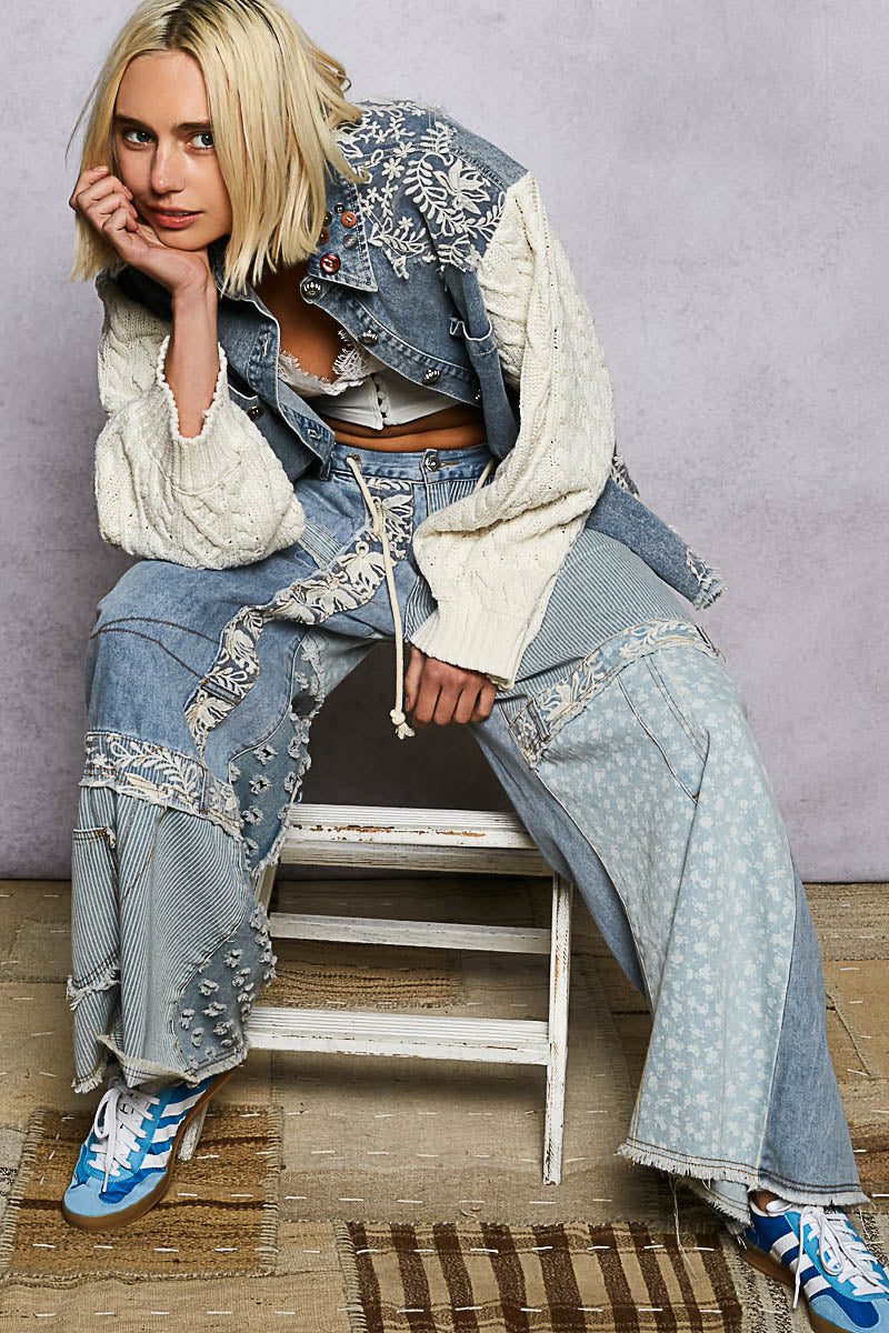 Asymmetrical Lace Patchwork Roomy Fit Jacket