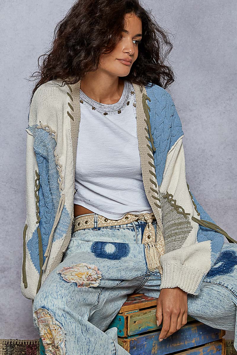 Balloon Sleeve V Neck Relaxed Fit Cardigan