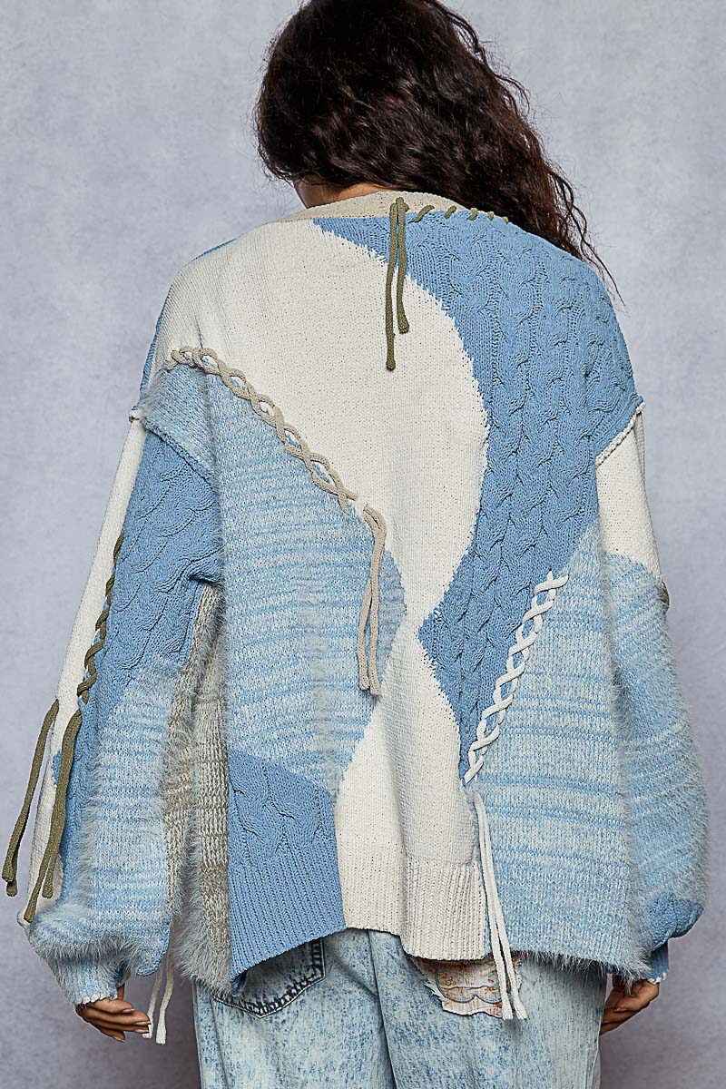 Balloon Sleeve V Neck Relaxed Fit Cardigan