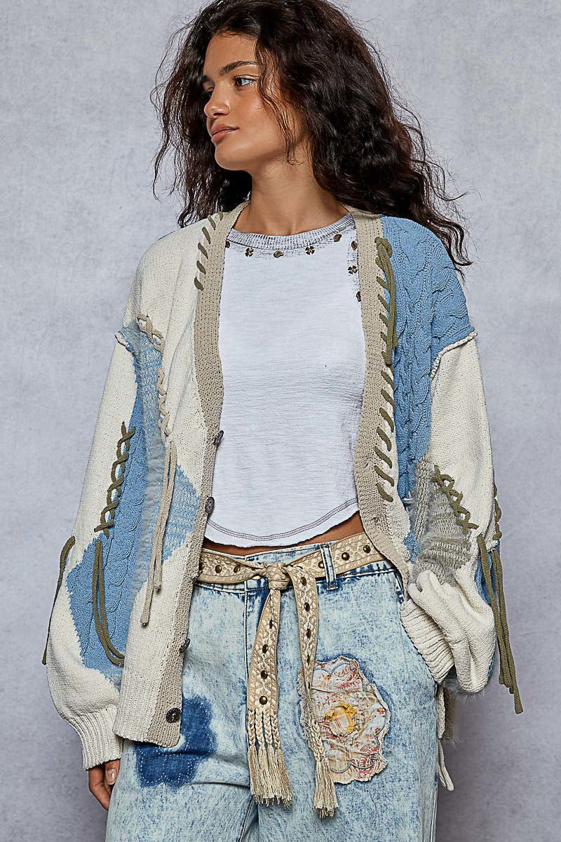Balloon Sleeve V Neck Relaxed Fit Cardigan