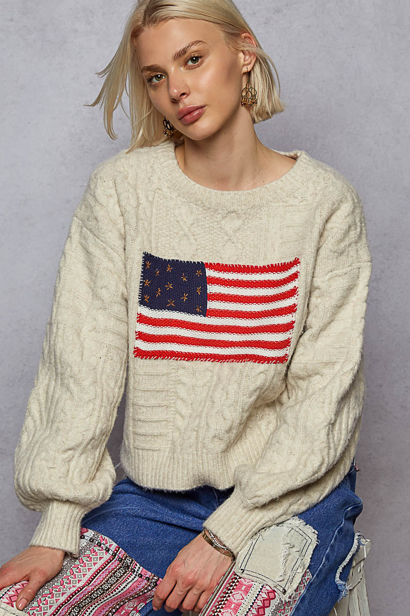 USA Flag w/ Star Stud Roomy Fit Sweater
