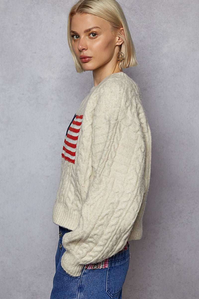 USA Flag w/ Star Stud Roomy Fit Sweater