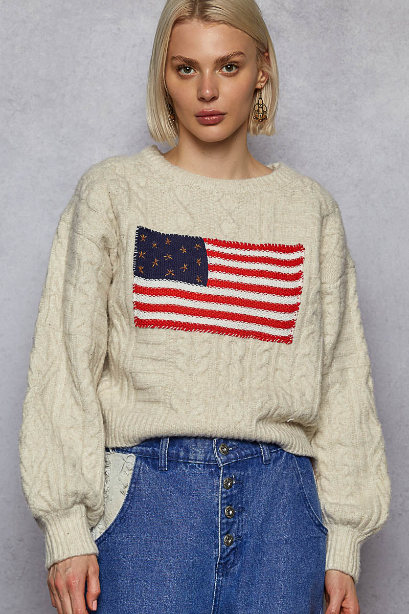 USA Flag w/ Star Stud Roomy Fit Sweater