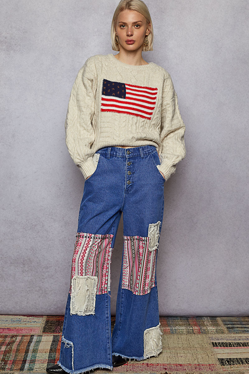 USA Flag w/ Star Stud Roomy Fit Sweater