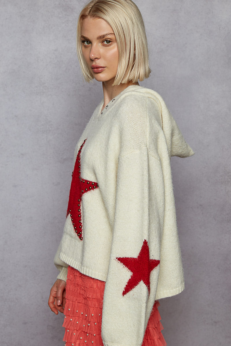 Stud Detail Pointed Star Pattern Cropped Fit Top