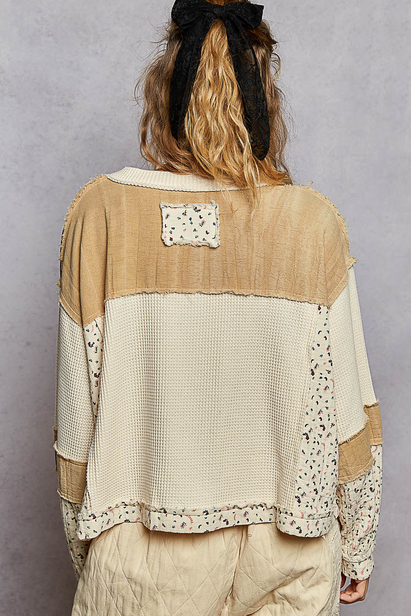 Printed Double Gauze V Neck Oversized Fit Top