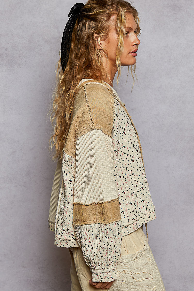 Printed Double Gauze V Neck Oversized Fit Top