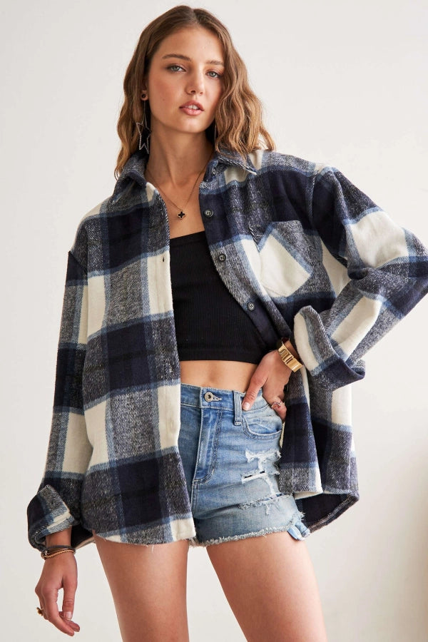 Long Sleeve Plaid Flannel Jacket