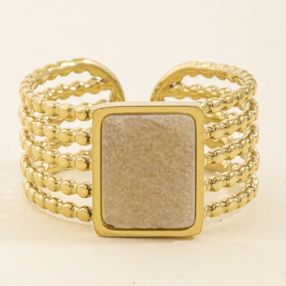 Rectangle Stone Beaded Multi Row Adjustable Ring