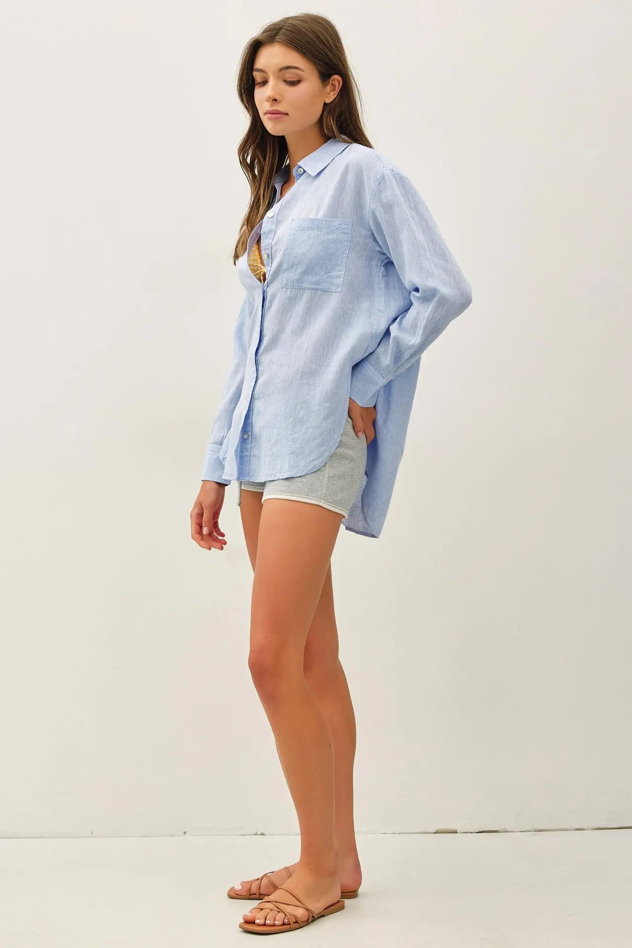 Cotton Linen Blend Long Sleeve Button Up Shirt