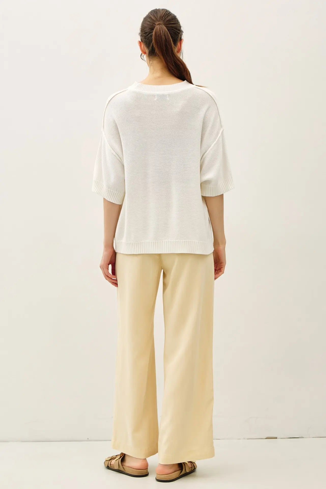 Oversized Drop Shoulder Raw Edge Knit Sweater Top
