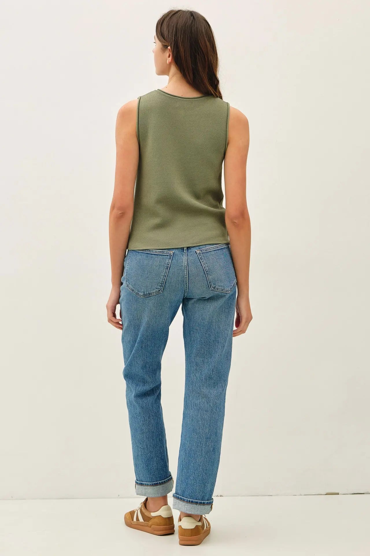 Rolled Hem Button Up Sweater Vest Top
