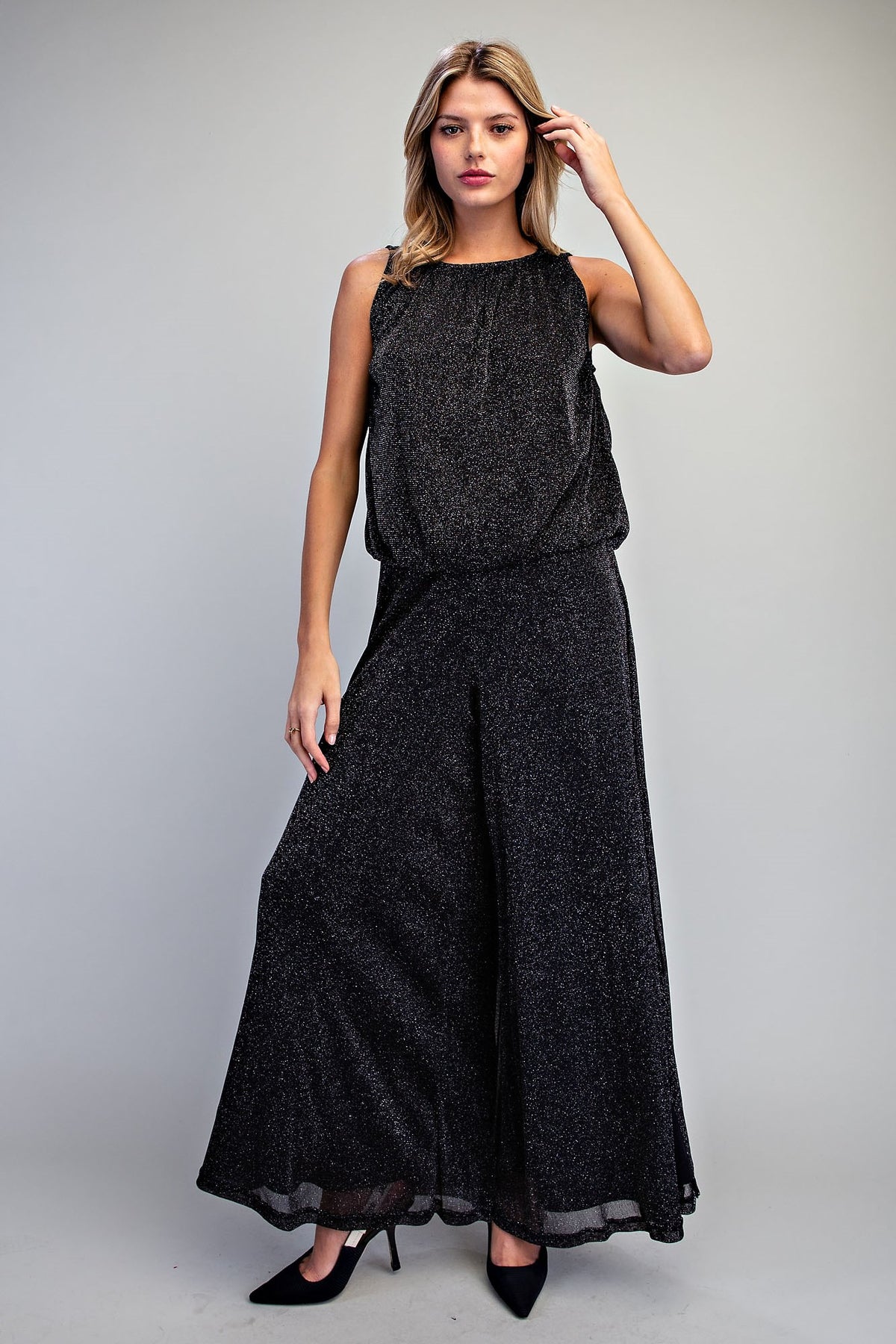 Glitter Overlay Wide Leg Pants