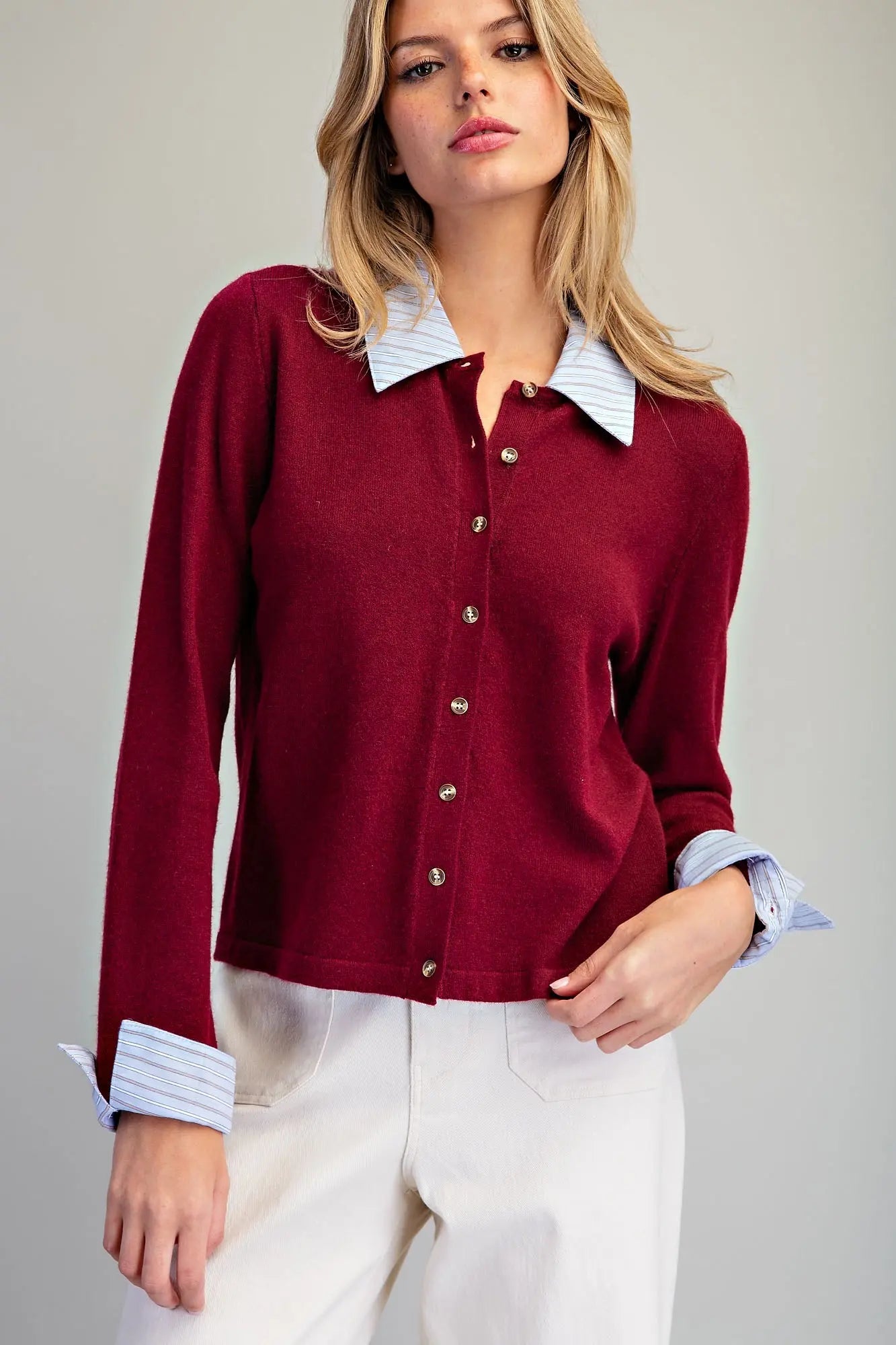 Blue Striped Collar Cardigan
