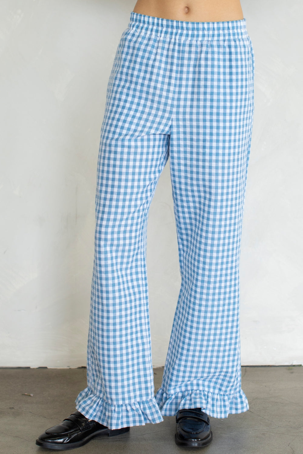 Ryan Checkered Ruffle-Trimmed Pants