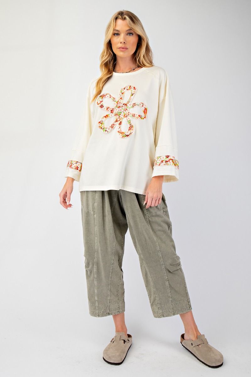 Flower Patch Front Terry Knit Top