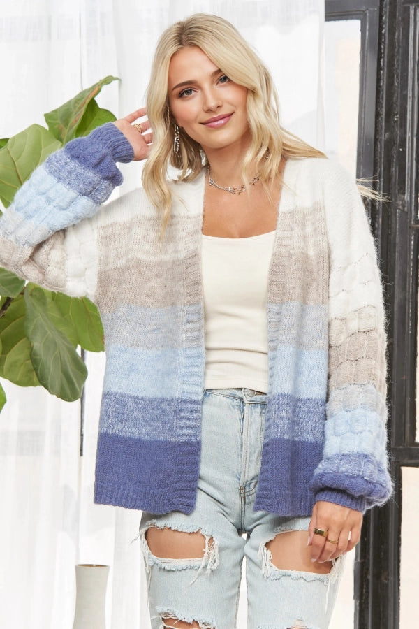 Colorblock Bubble Sleeve Cardigan