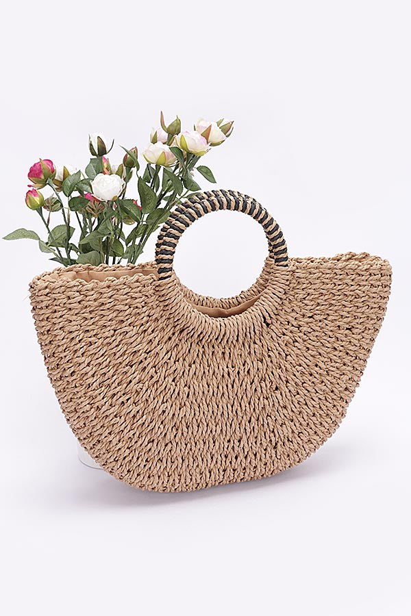 Faux Straw Handmade Shell Embellished Bag
