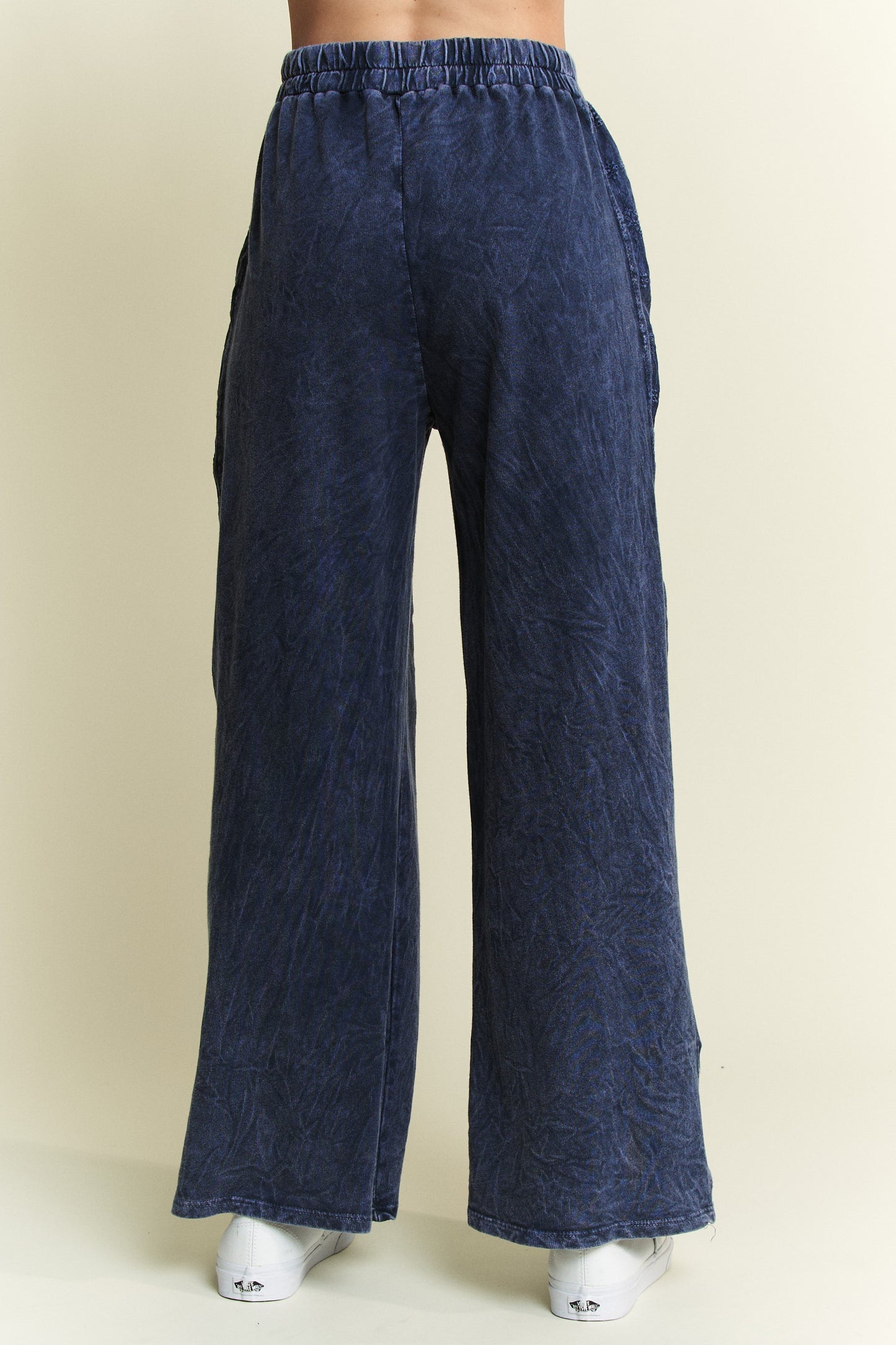 Mineral Washed Eyelet Detailed Side Wide Leg Pants