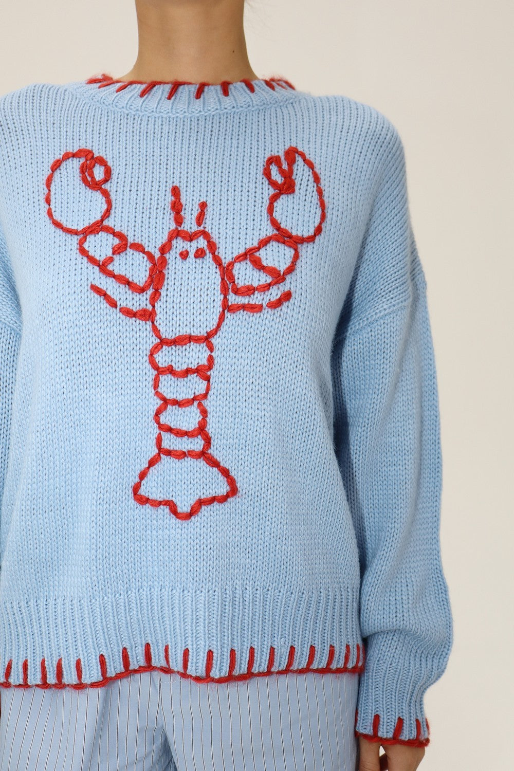 Lobster Sweater With Stitching Hem