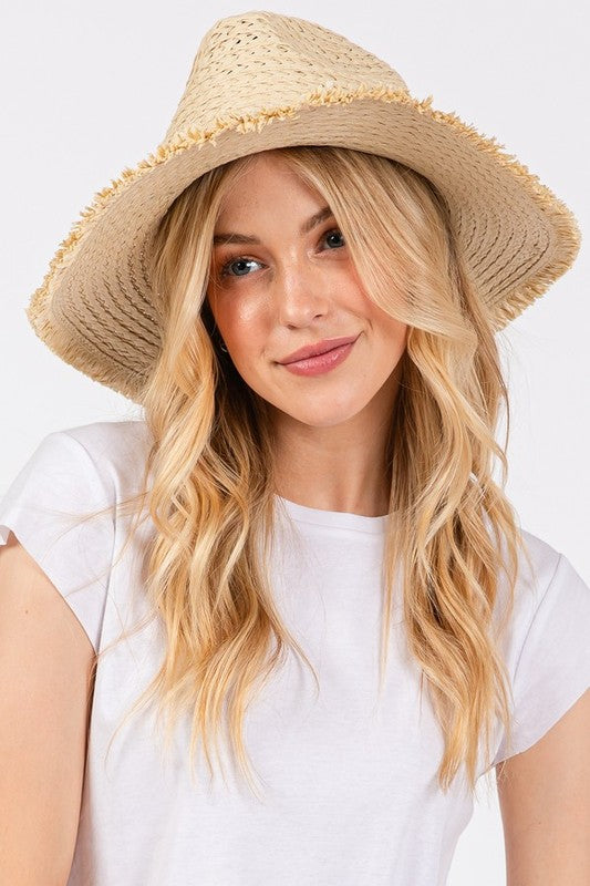 Frayed Straw Sun Hat With Braided Starfish Band