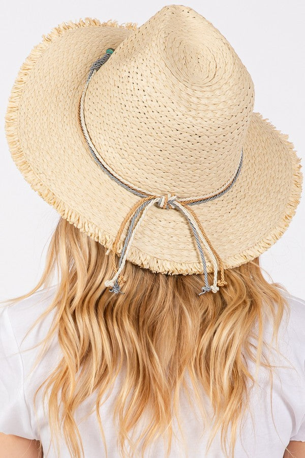 Frayed Straw Sun Hat With Braided Starfish Band