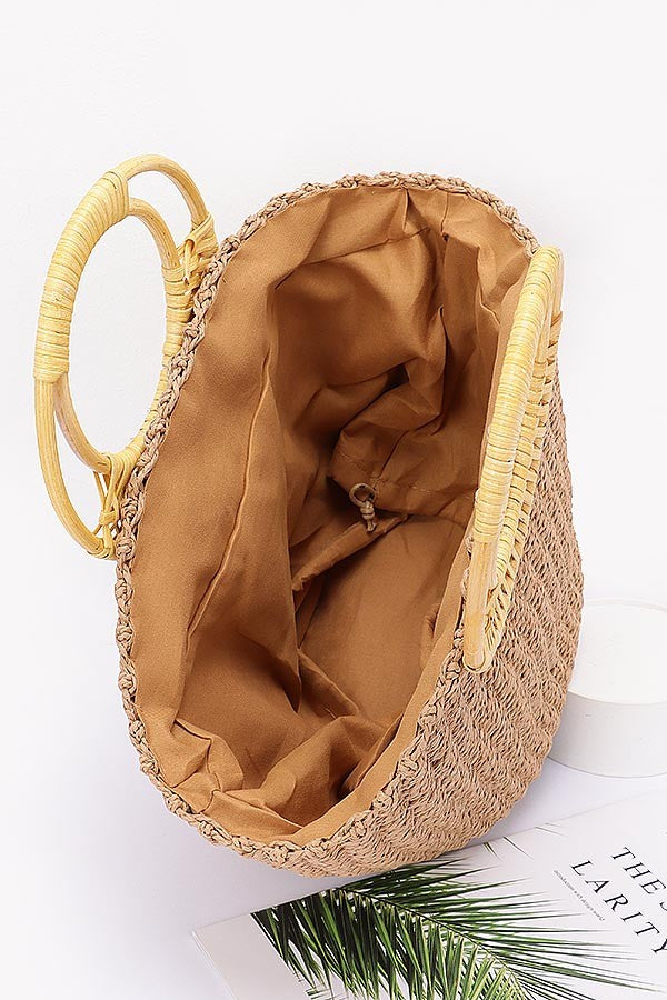 Faux Straw Bamboo Handle Tote Bag