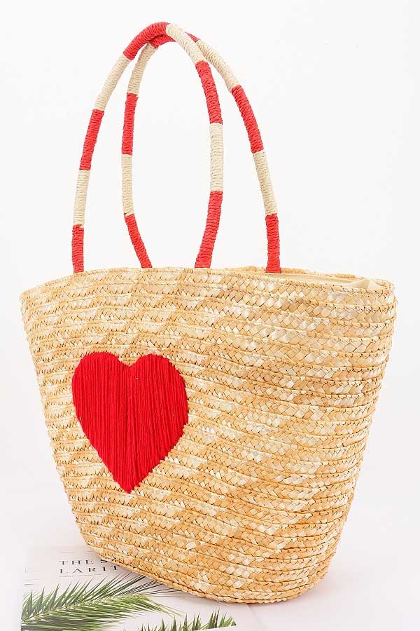Faux Straw Heart Tote Bag