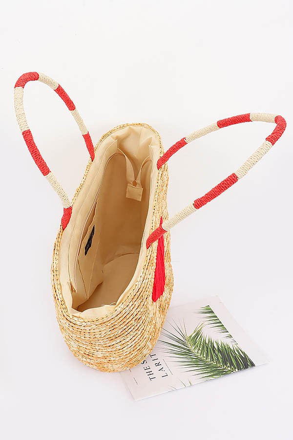 Faux Straw Heart Tote Bag