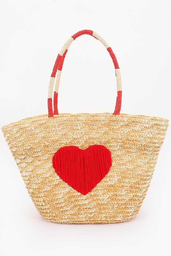 Faux Straw Heart Tote Bag