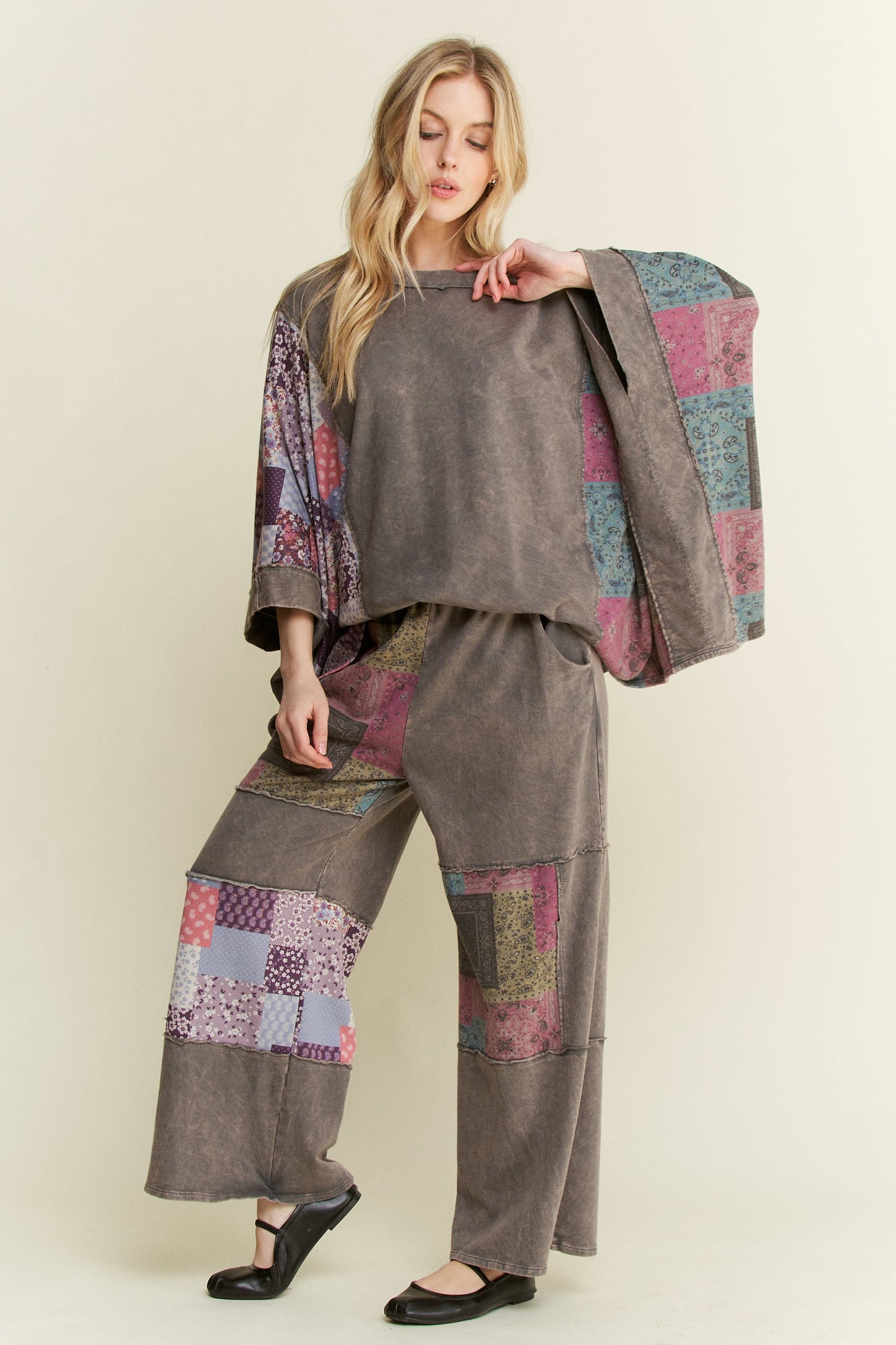 Mineral Washed Boho Block Patch Pants