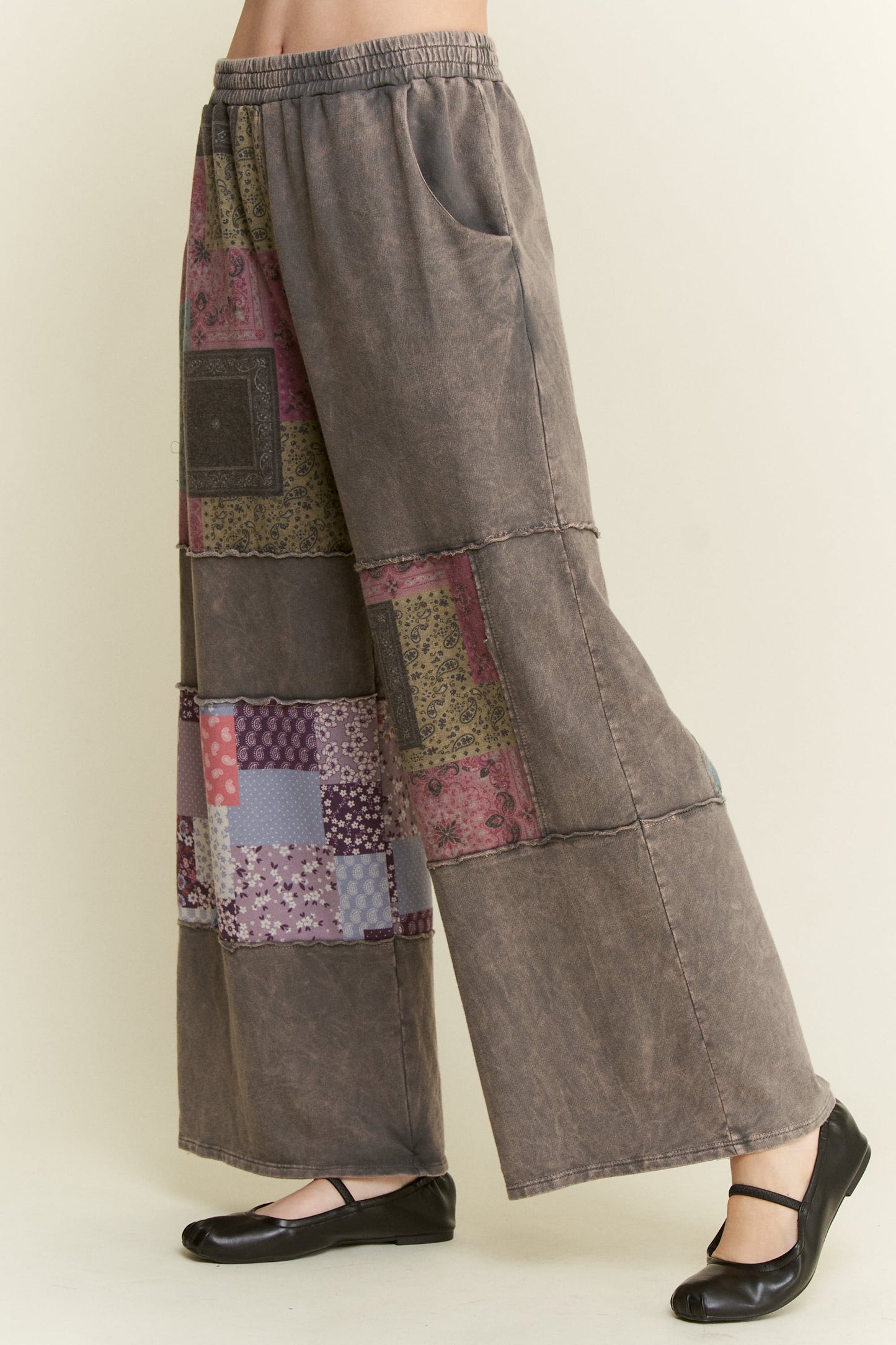 Mineral Washed Boho Block Patch Pants