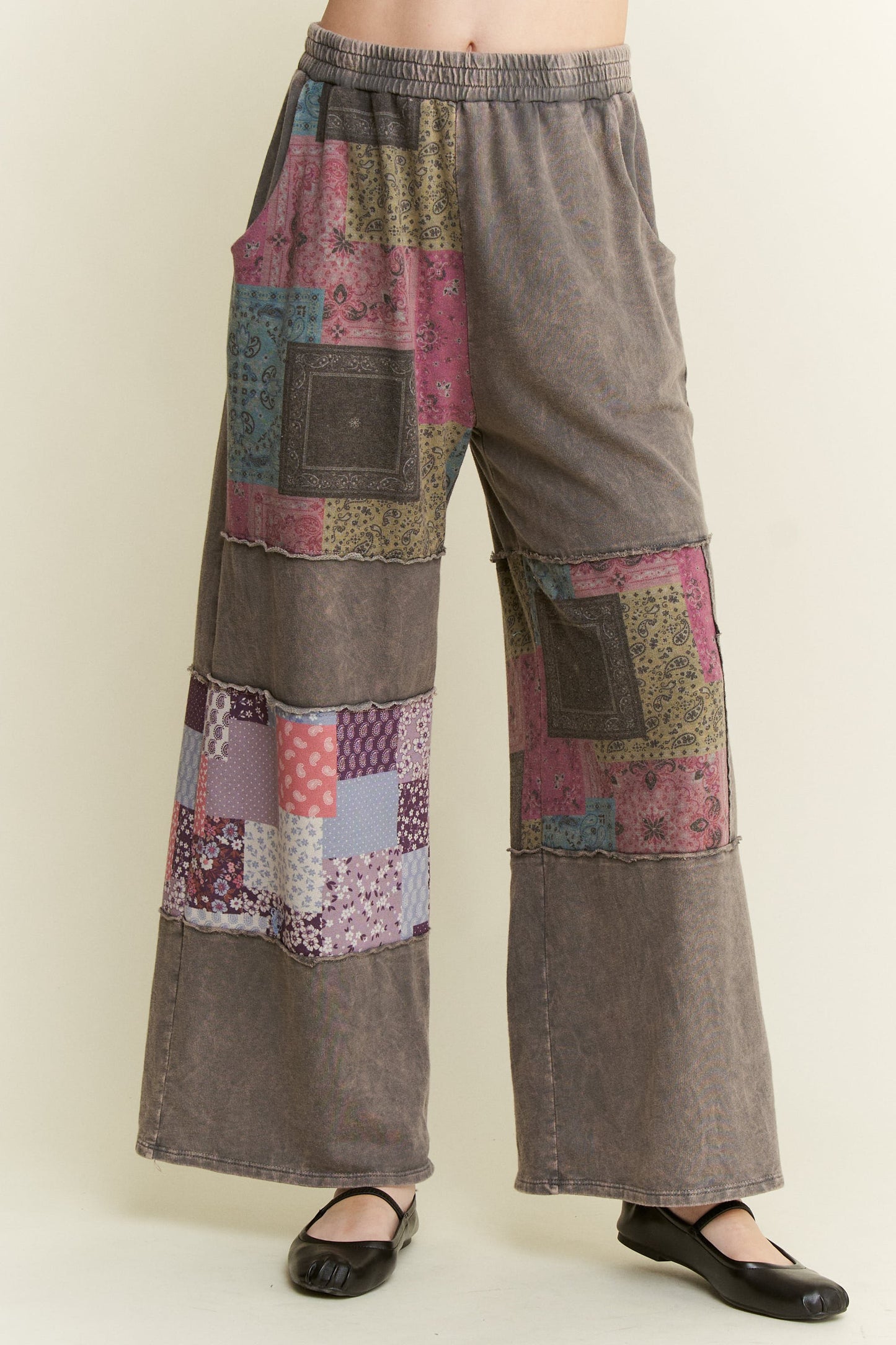 Mineral Washed Boho Block Patch Pants