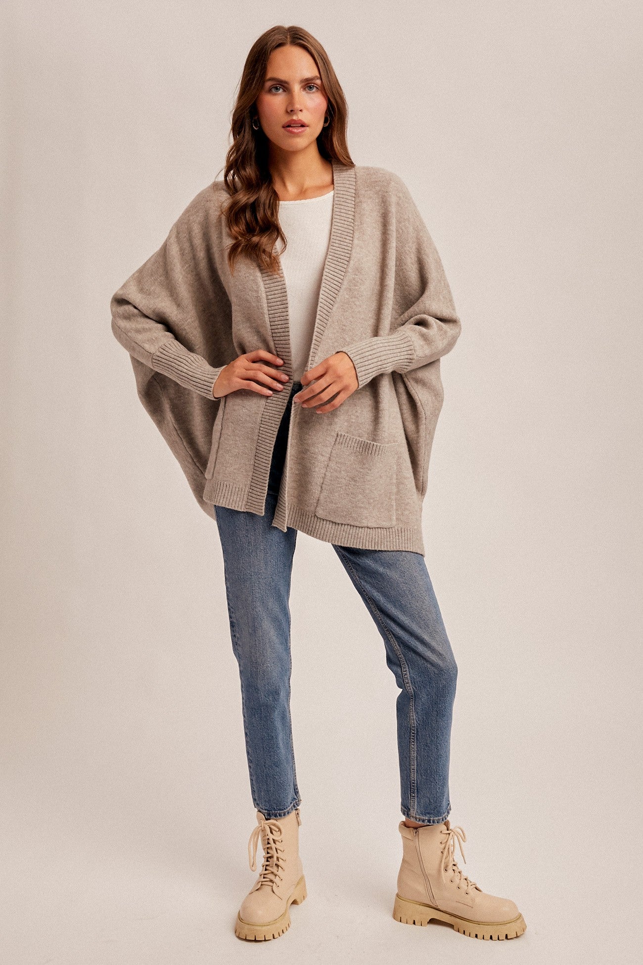 Dolman Sleeve Open Hoodie Cardigan W/ Pocket