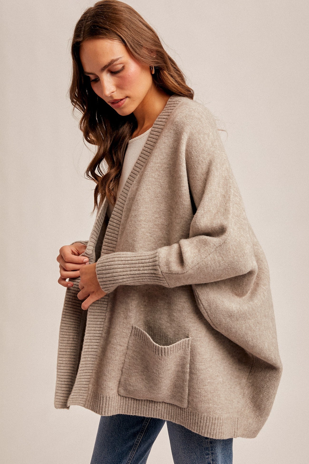 Dolman Sleeve Open Hoodie Cardigan W/ Pocket