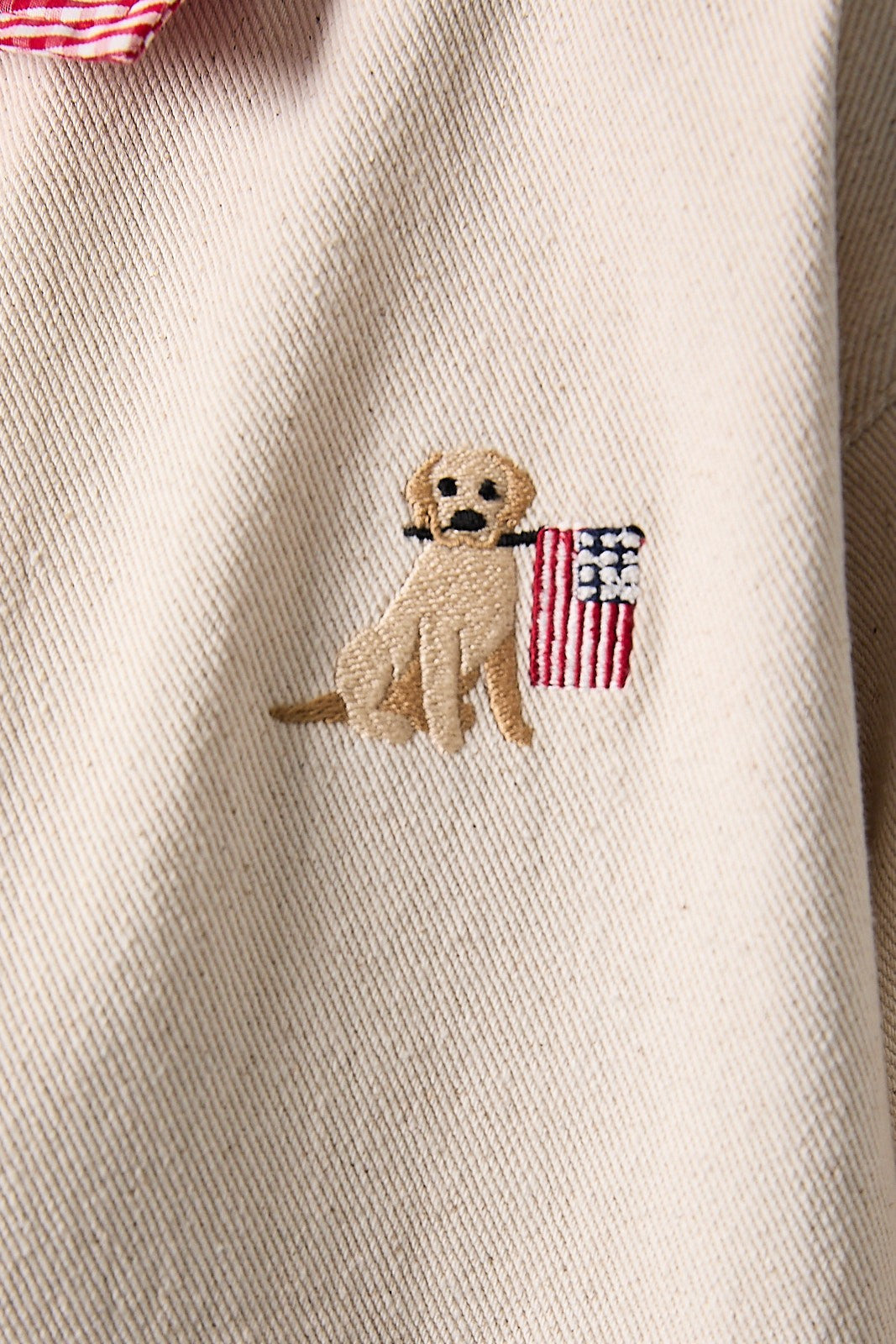 Denim Cropped Barn Jacket With Pockets And Dog Embroidery