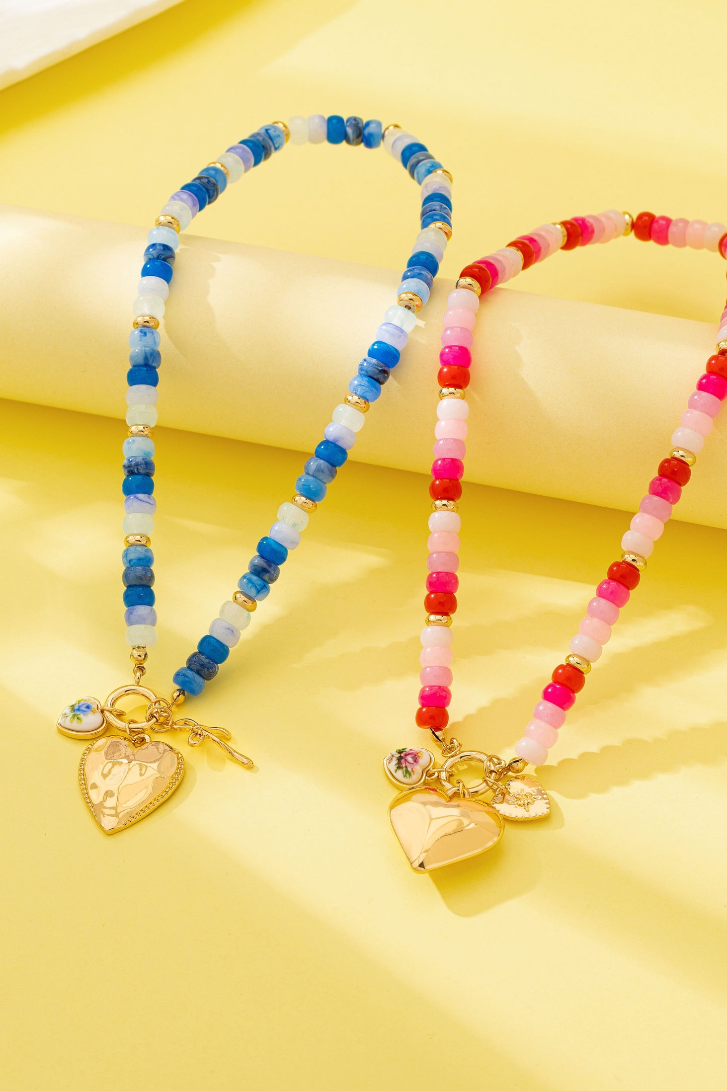 Sweetheart Beaded Porcelain Heart Charm Necklaces