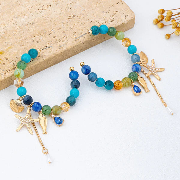 Ocean-Inspired Beaded Charm Hoop Earrings