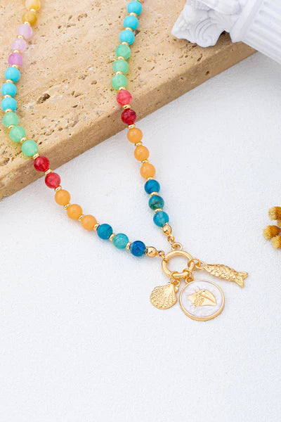 Rainbow Beaded Nautical Charm Necklace