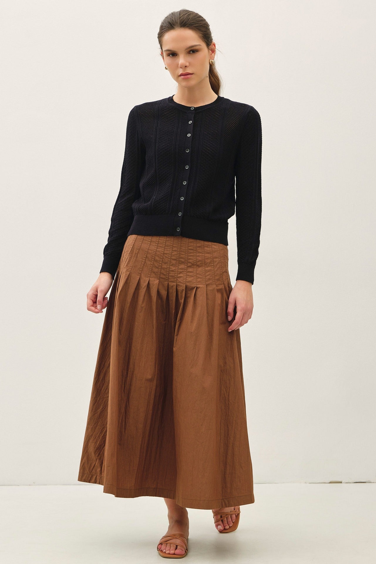 Pointelle Cropped Slim Cardigan