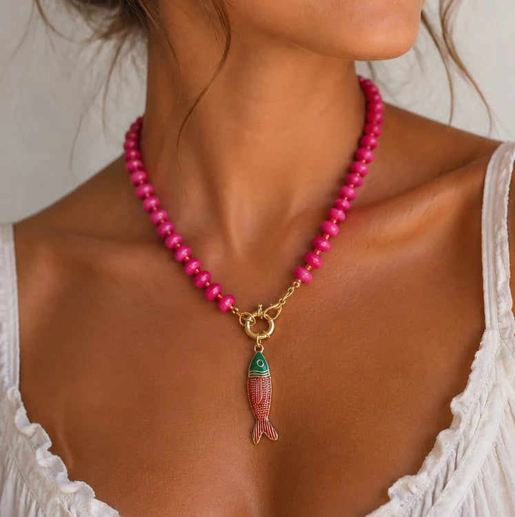 Stainless Steel Tarnish Free Fish Beaded Necklaces