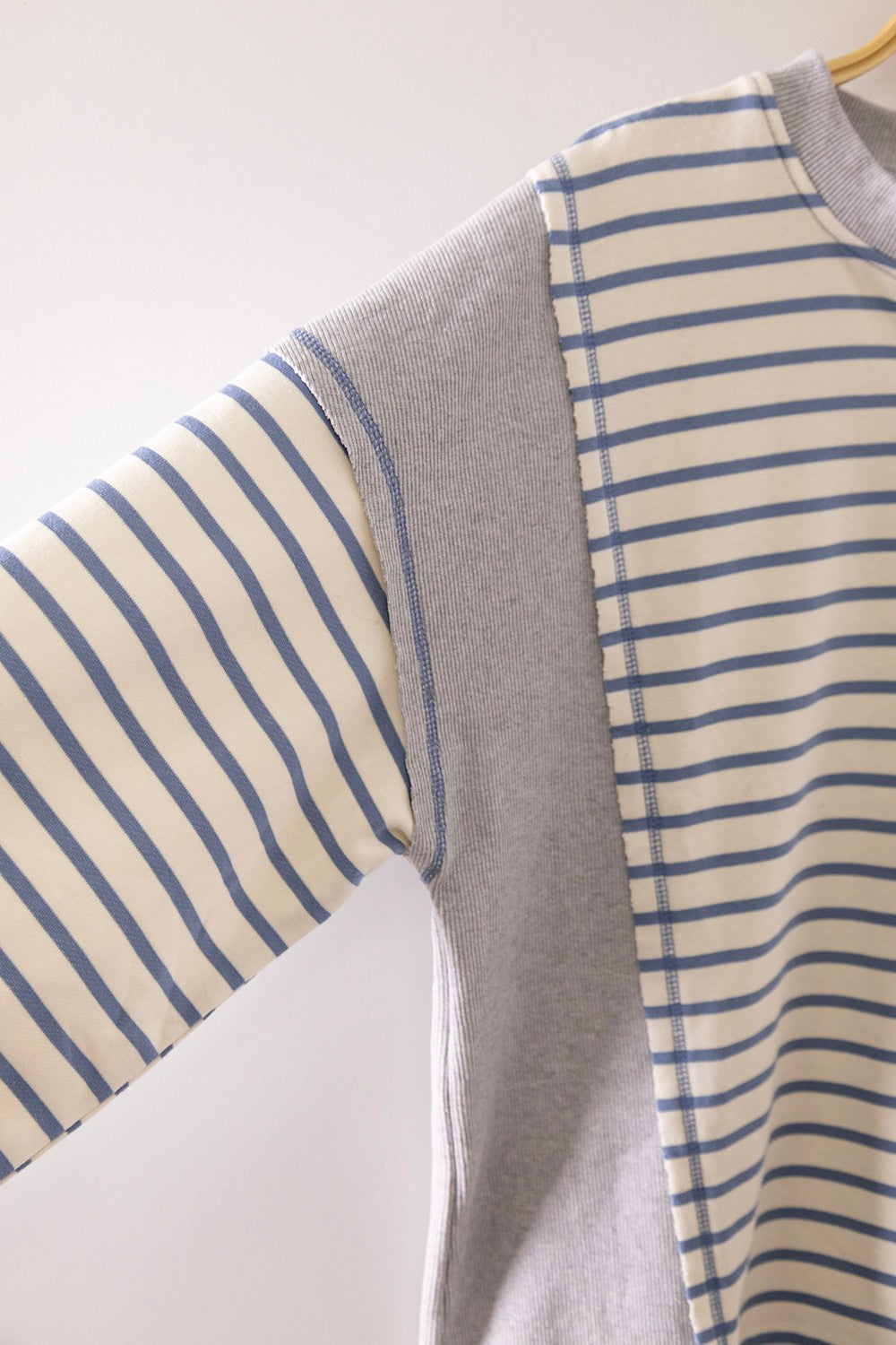 Stripe Contrast Panel Notch Neck Pullover