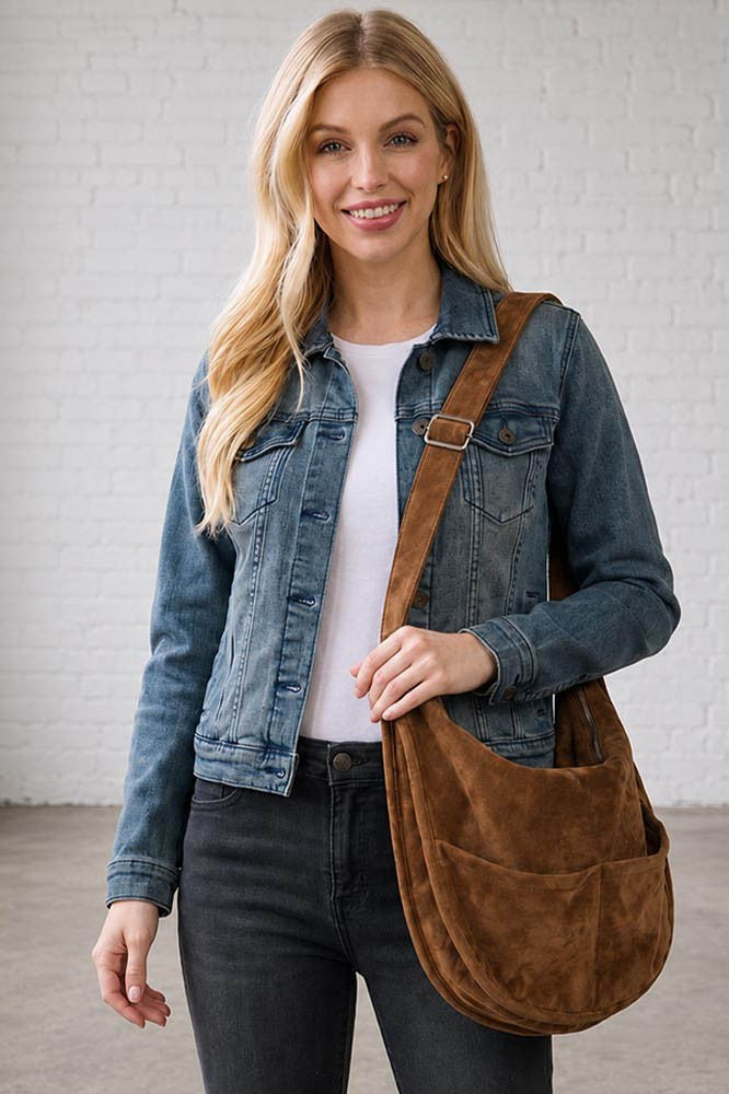 Faux Suede Slouchy Crossbody Hobo Bag