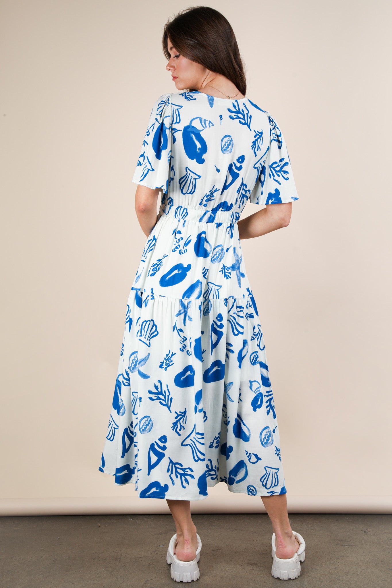 Printed V Neck Resort Midi Dress