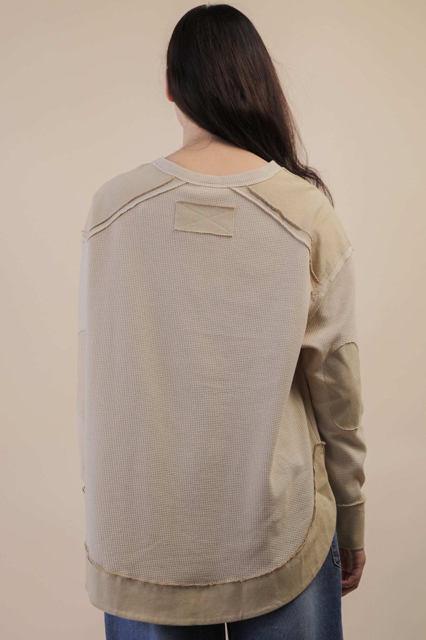 Mineral Washed Elbow Patch Contrast Knit Top