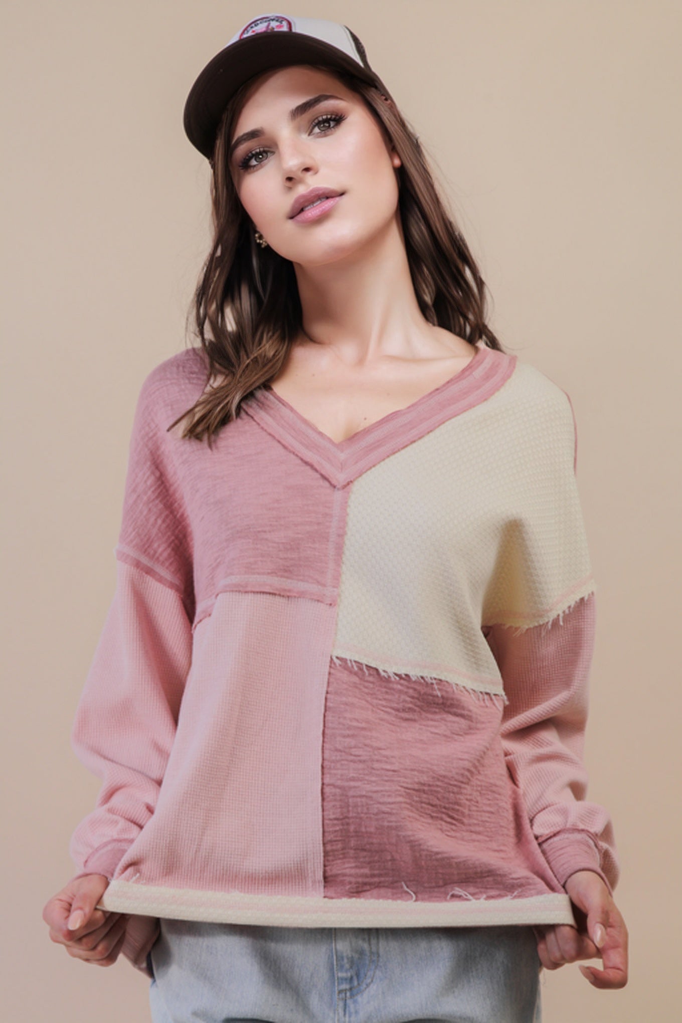 Oversized Color Block Casual Knit Top